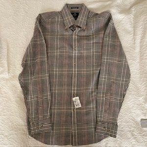 Viyella Heritage men's cotton/wool blend L shirt black/white/brown check NEW